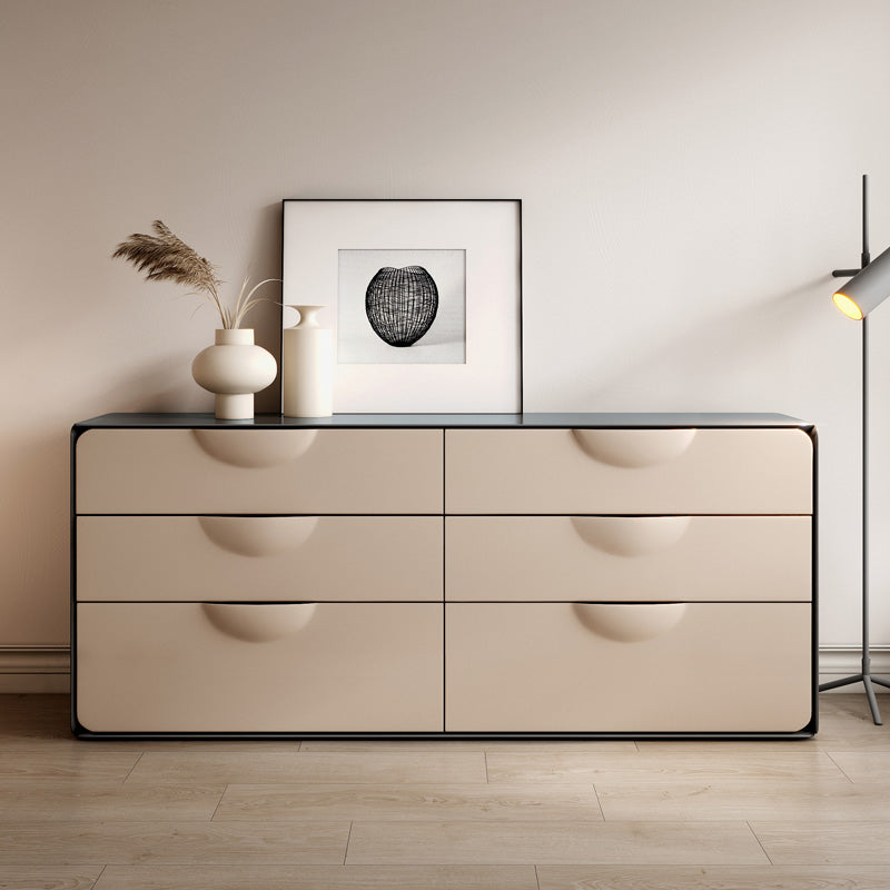Pre Sale Six-Drawer Sideboard with Black Top & Off-White Base