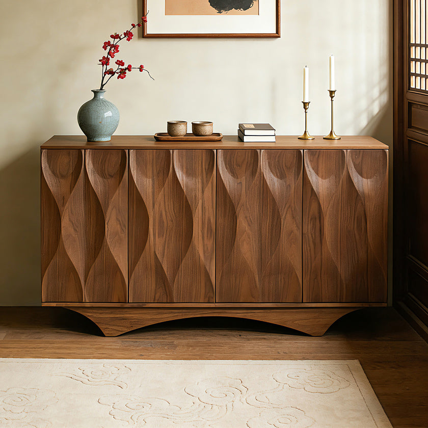 Pre Sale Solid wood sideboard in walnut finish with leaf-pattern grain