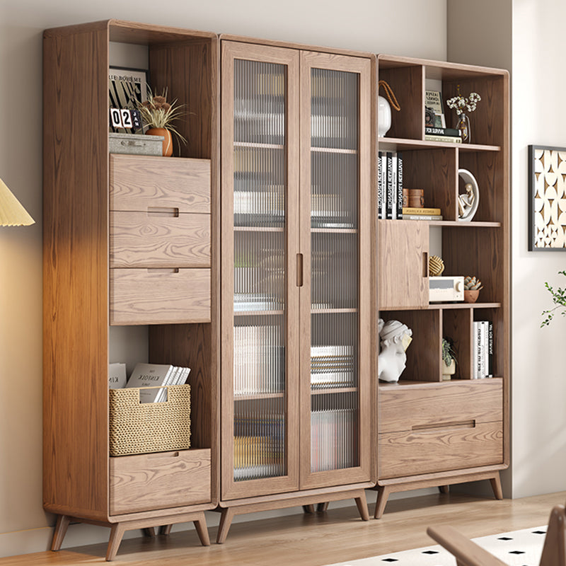 Walnut-Stained Multi-Drawer Ash Wood Bookcase