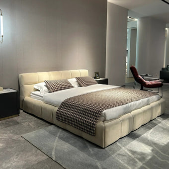 Milky White Brushed Fabric Flush Puff Bed