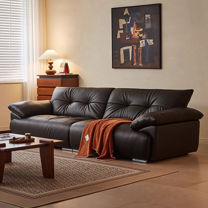 Genuine Leather Straight Sofa Floating Cloud-Style