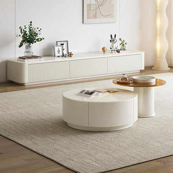 Pre Sale White Stone Panel & Solid Wood TV Stand