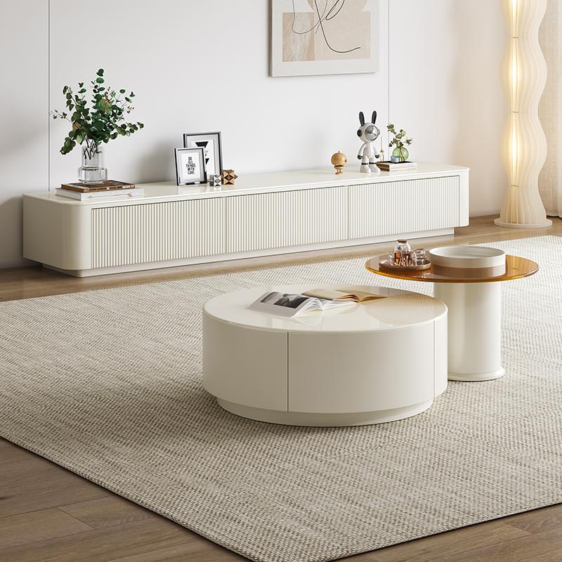 Pre Sale White Stone Panel & Solid Wood TV Stand