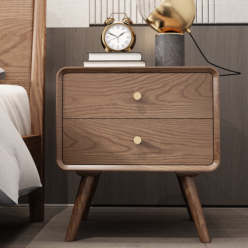 Walnut-Stained Ash Wood Nightstand with Drawer