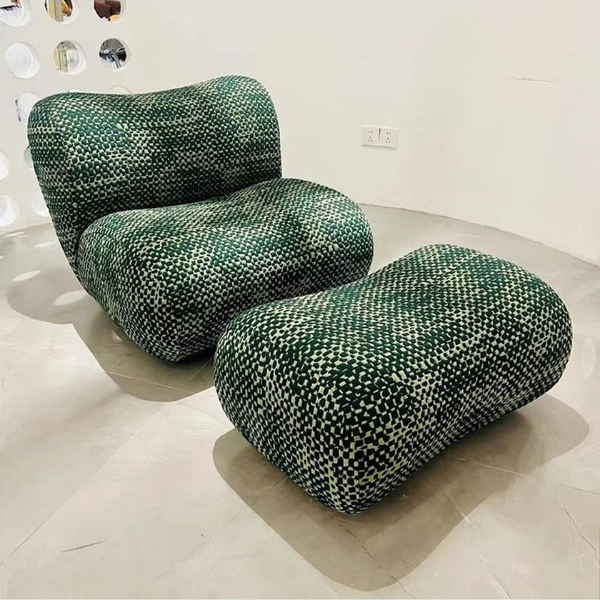 Green Cotton-Linen Molded Foam Bubble Lounge Chair with Ottoman