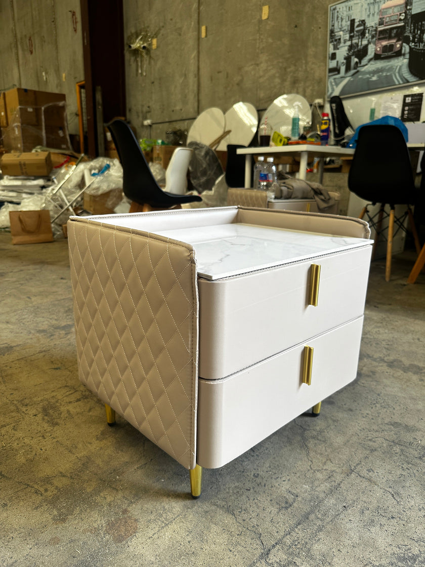 Light Khaki Diamond Grid Bedside Table