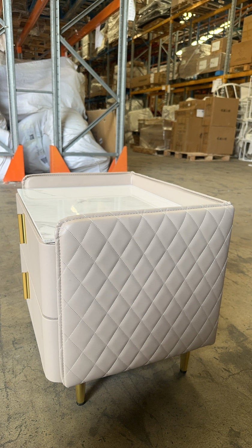 Light Khaki Diamond Grid Bedside Table