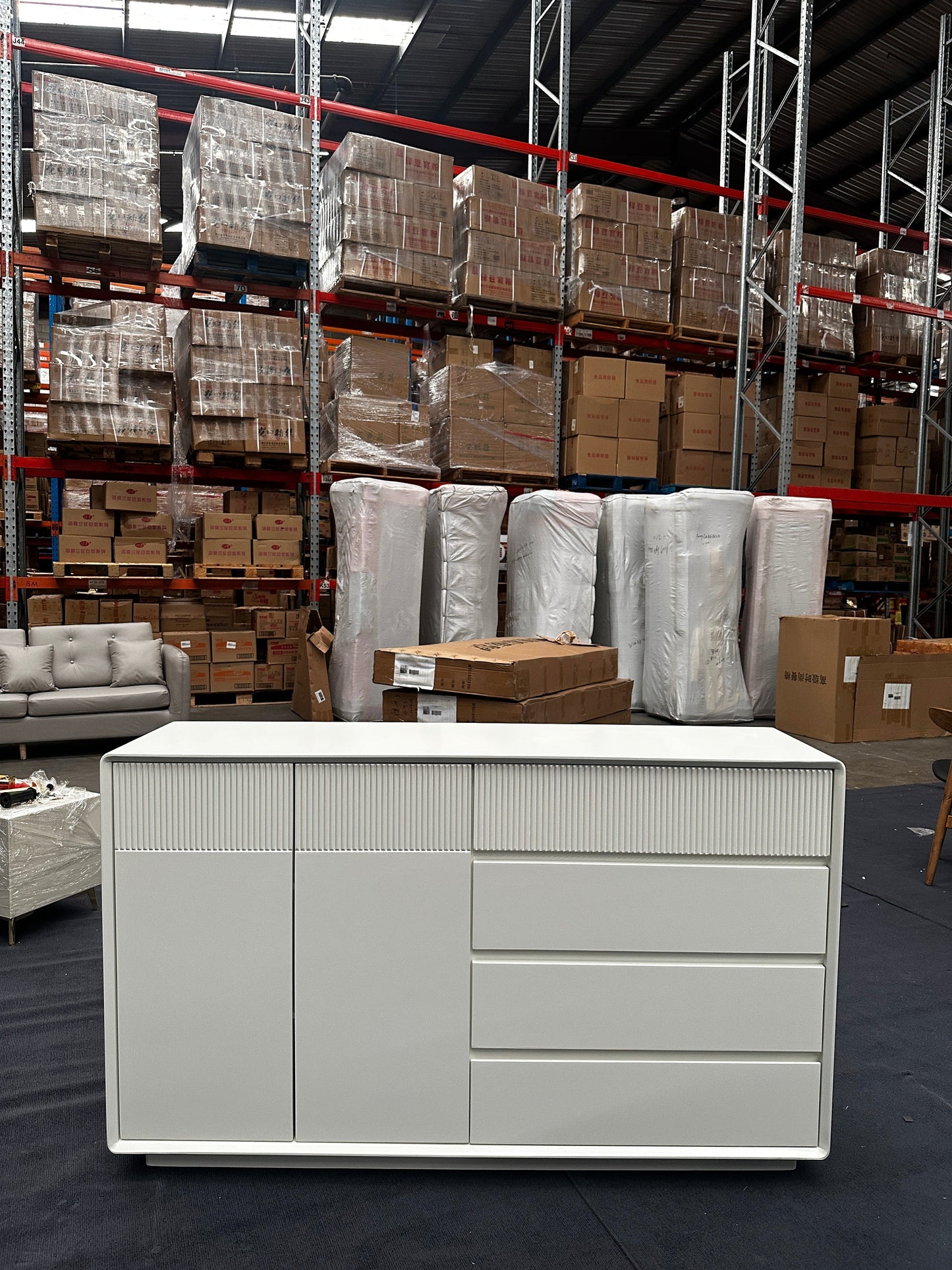 White Piano Stripe Sideboard
