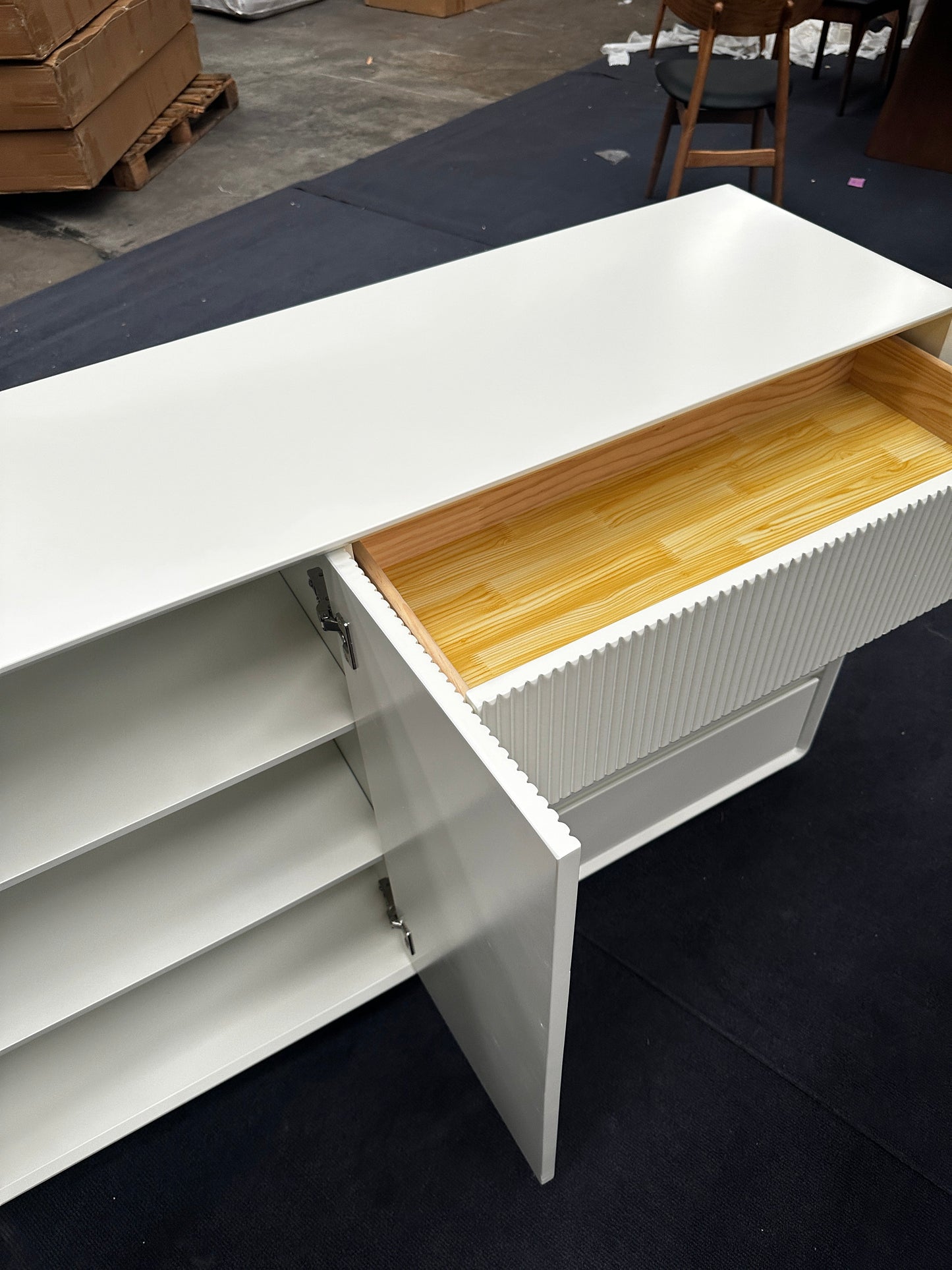 White Piano Stripe Sideboard