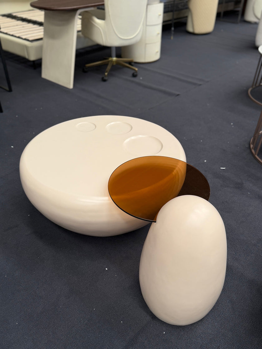 Cream White/Glass/Solid Wood/Large/Small Coffee Table