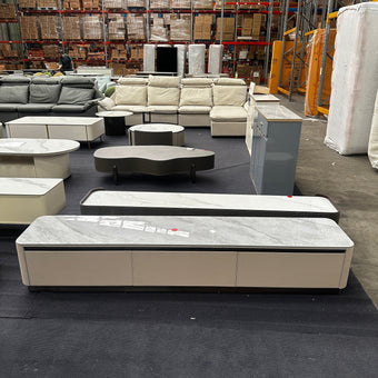 Beige Saddle Leather/Snow Mountain White Rock Board/TV Cabinet