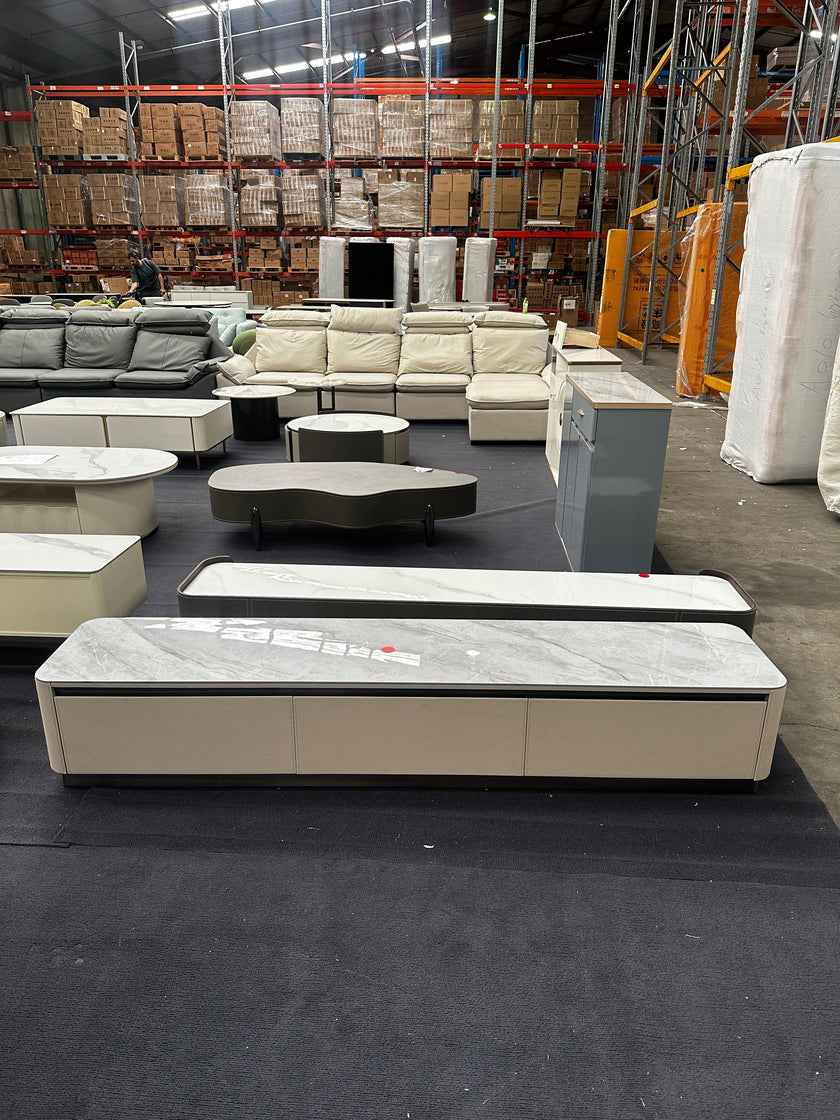 Beige Saddle Leather/Snow Mountain White Rock Board/TV Cabinet