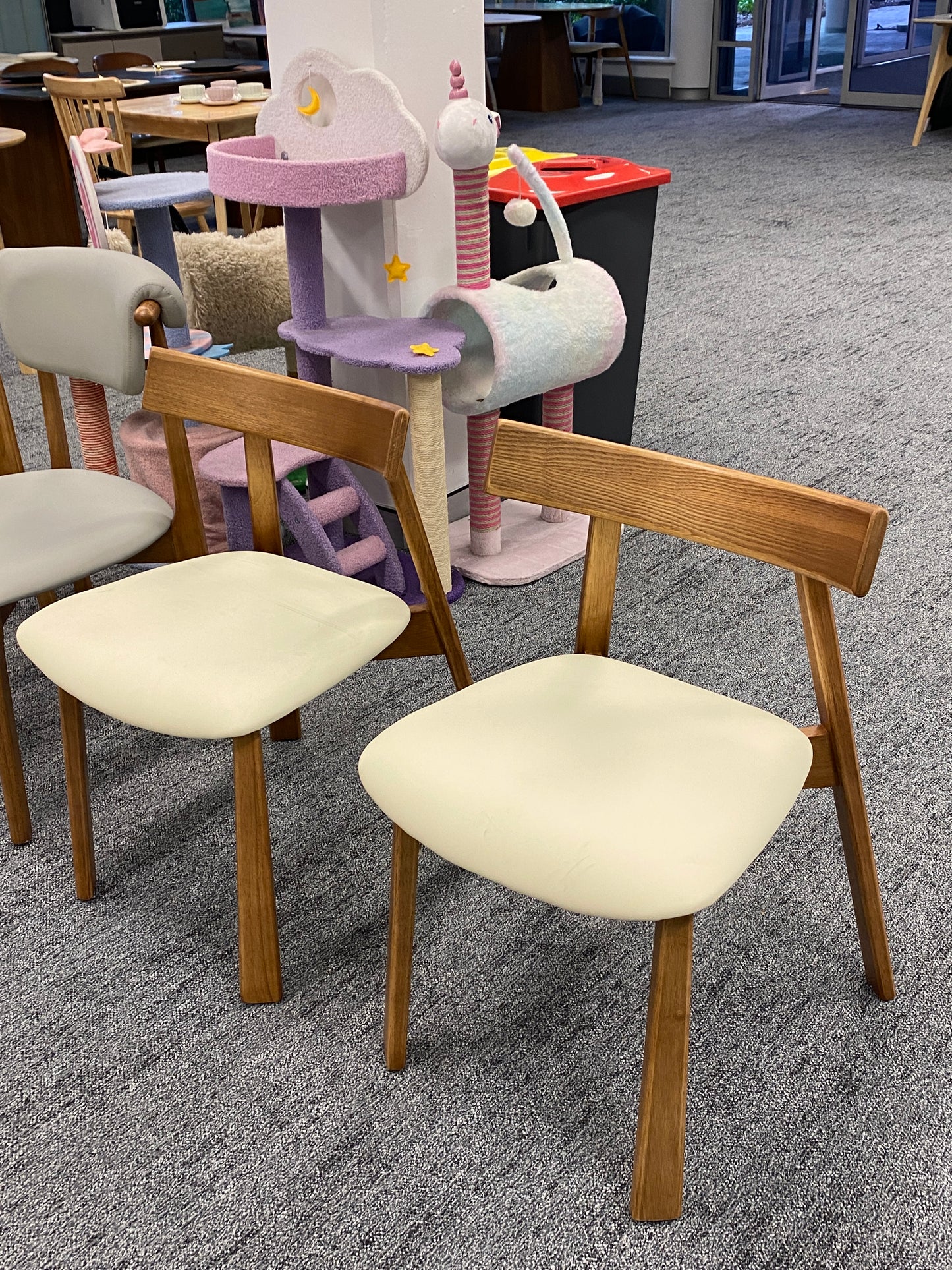 Beige EP/Microfiber Leather Cushion/Solid Wood/Dining Chair