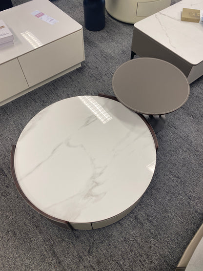 White Gray/Color Combination/Saddle Leather/Snow Mountain/Coffee Table
