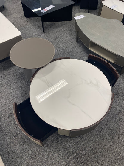 White Gray/Color Combination/Saddle Leather/Snow Mountain/Coffee Table