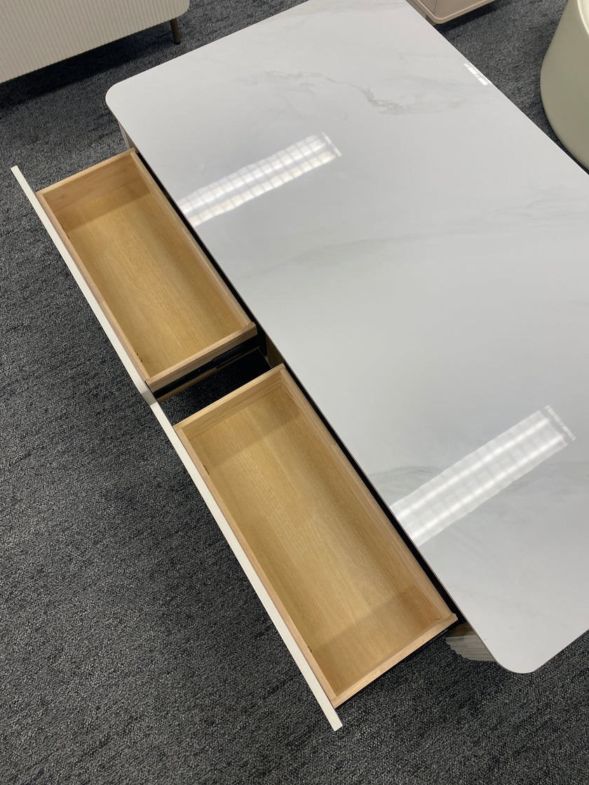 White Rock Slab/Coffee Table With Vertical Stripe Sides/Gold Feet