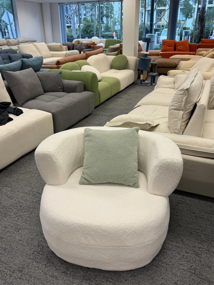 Round Upholstered Lounge Chair - Lamb Fleece