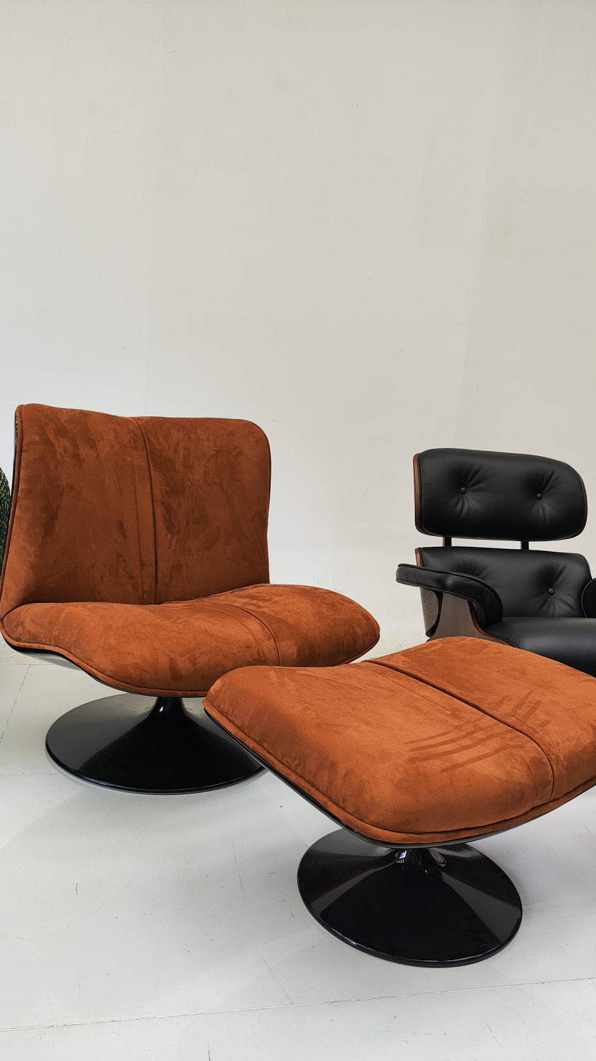 Caramel Suede Fabric Duckbill Lounge Chair and Ottoman