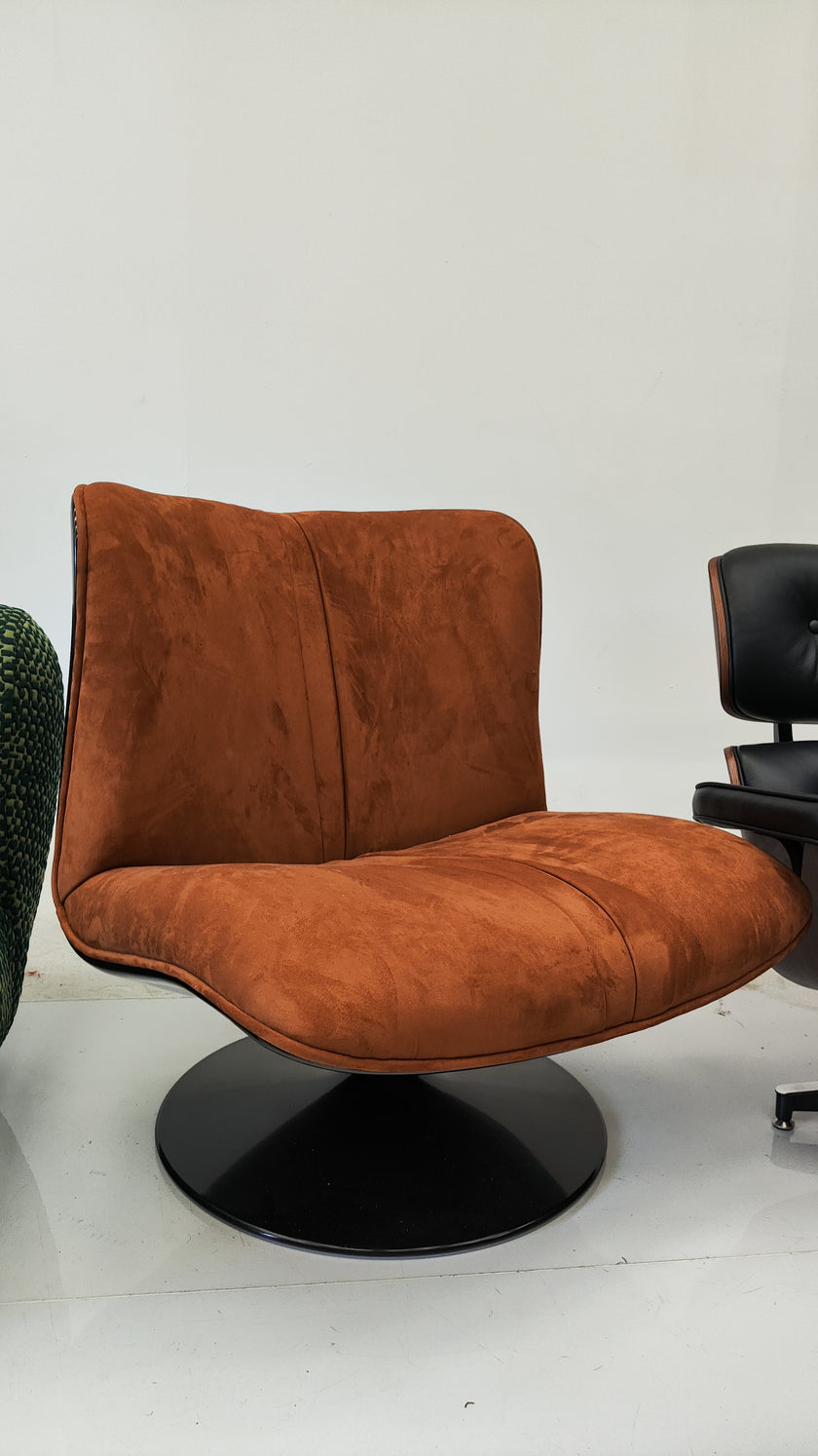Caramel Suede Fabric Duckbill Lounge Chair and Ottoman