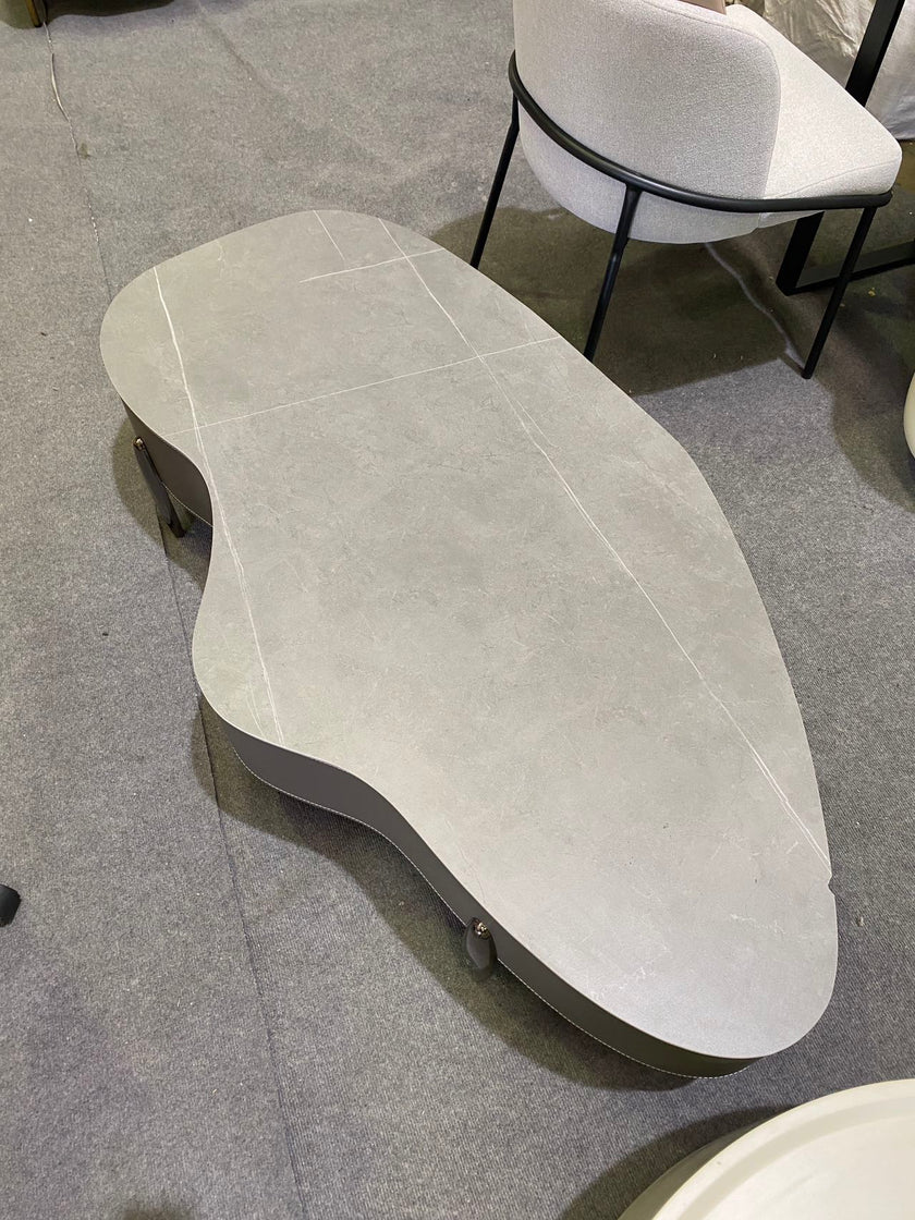 Gray Saddle Leather/Irregular Rock Plate/Coffee Table