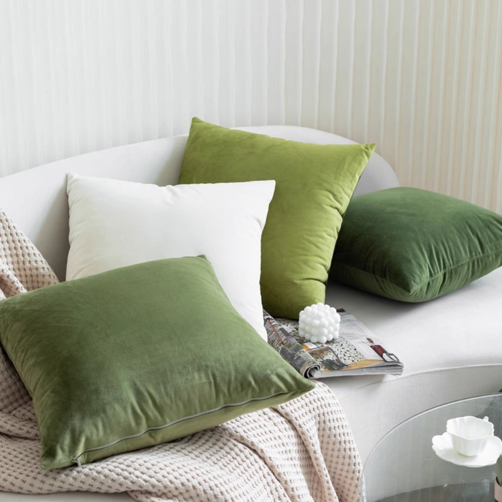 Green/White/Infant Velvet/Square Cushion