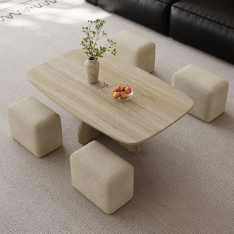 Yellow Travertine Rectangular Coffee Table with Matching Stools