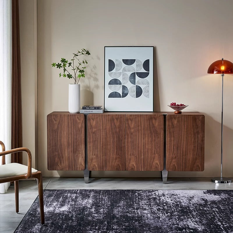 Pre Sale Walnut Grain Sideboard with Black Brushed Titanium Accents