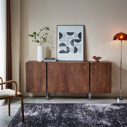 Pre Sale Walnut Grain Sideboard with Black Brushed Titanium Accents