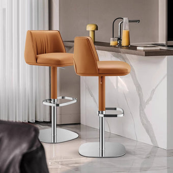 Adjustable Swivel Bar Stool in Aldous Style Orange/Coffee/Cream brown