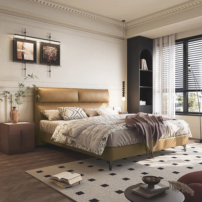 Pre Sale Leather/Brown/Soft-Covered/Solid Wood/Soft Bed/153/183