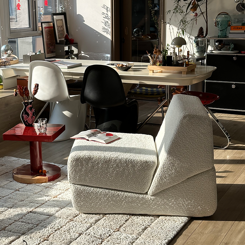 White Snowflake Velvet Triple Folding Modular Sofa