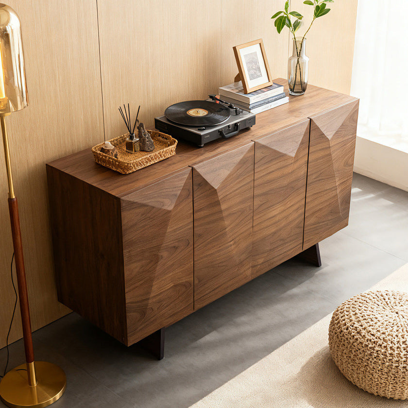 Walnut-Finish Solid Wood Sideboard
