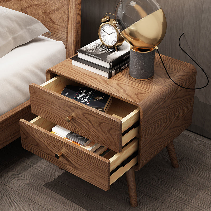 Walnut-Stained Ash Wood Nightstand with Drawer