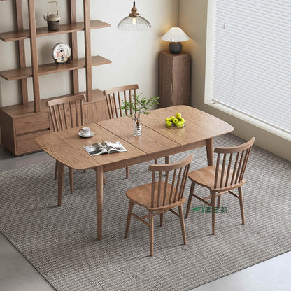 Walnut-Stained Extendable Ash Wood Dining Table
