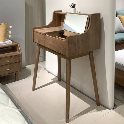Pre Sale Walnut-Stained Ash Wood Vanity with Flip-Top Mirror and Stool