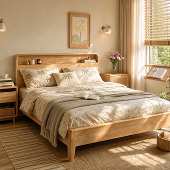Wood Single Bed with Headboard Storage Cabinet/135