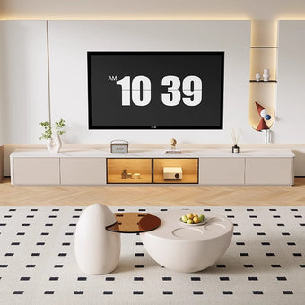 Bundle Deal Cream White Coffee Table+Glass Door Cabinet TV Cabinet