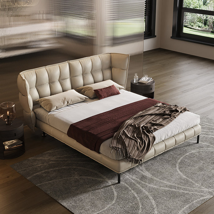 Beige Genuine Leather Muscle Bed