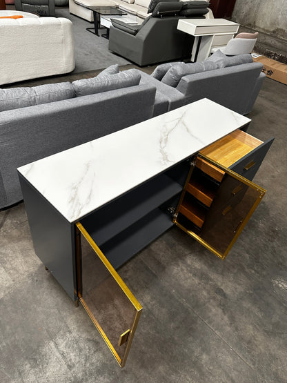 Blue Rock Panel Countertop/Glass Doors/Side Cabinet