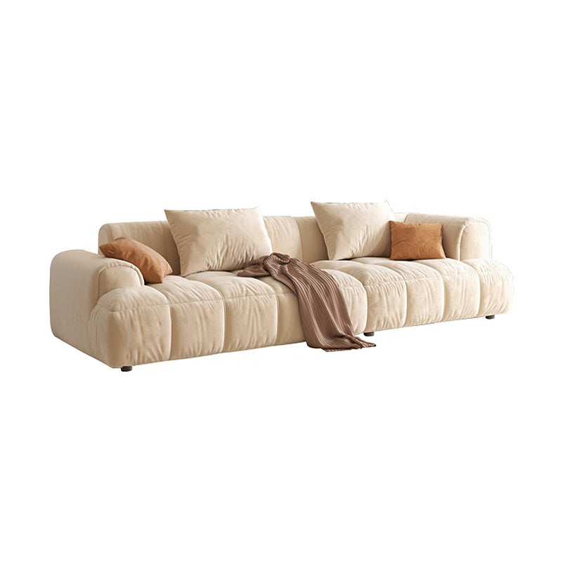 Modular Straight Sofa with Arms in Milk Velvet Fabric