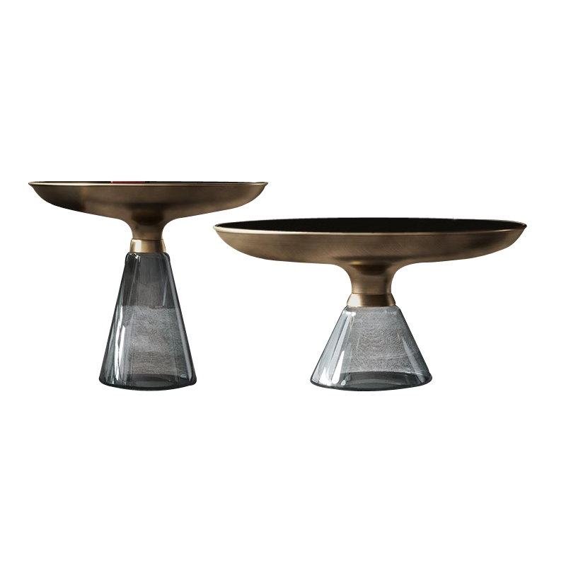 Grey Glass Side Table with Powder-Coated Metal Top