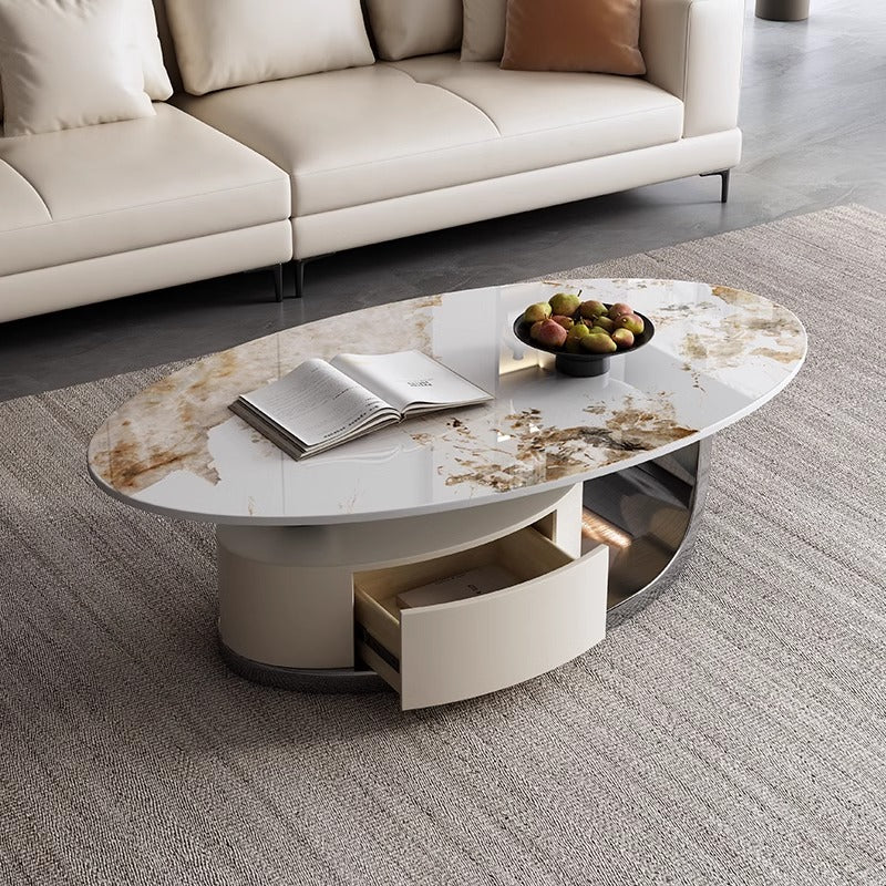Pandora Marble Coffee Table With Brushed Steel Base/130
