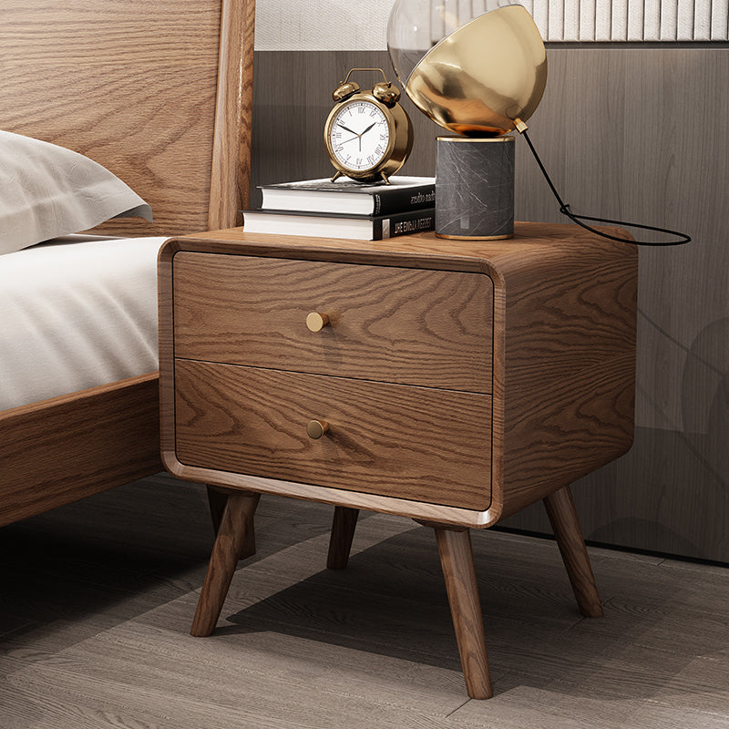 Walnut-Stained Ash Wood Nightstand with Drawer