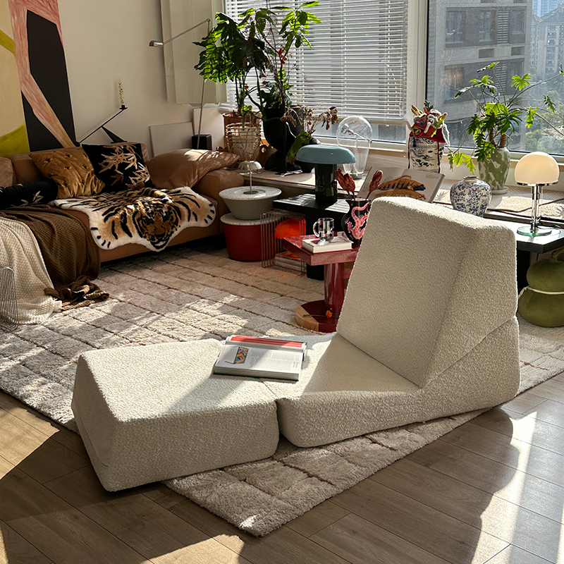 White Snowflake Velvet Triple Folding Modular Sofa
