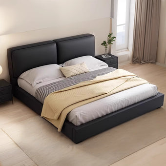 Genuine Leather/Black Cowhide/Soft Package/Solid Wood/Soft Bed/153/183