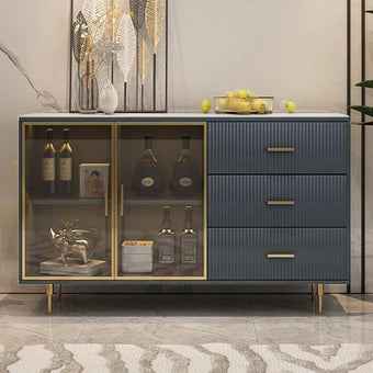 Blue Rock Panel Countertop/Glass Doors/Side Cabinet