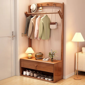 Vintage-Colored Coat Rack with Shoe Stool