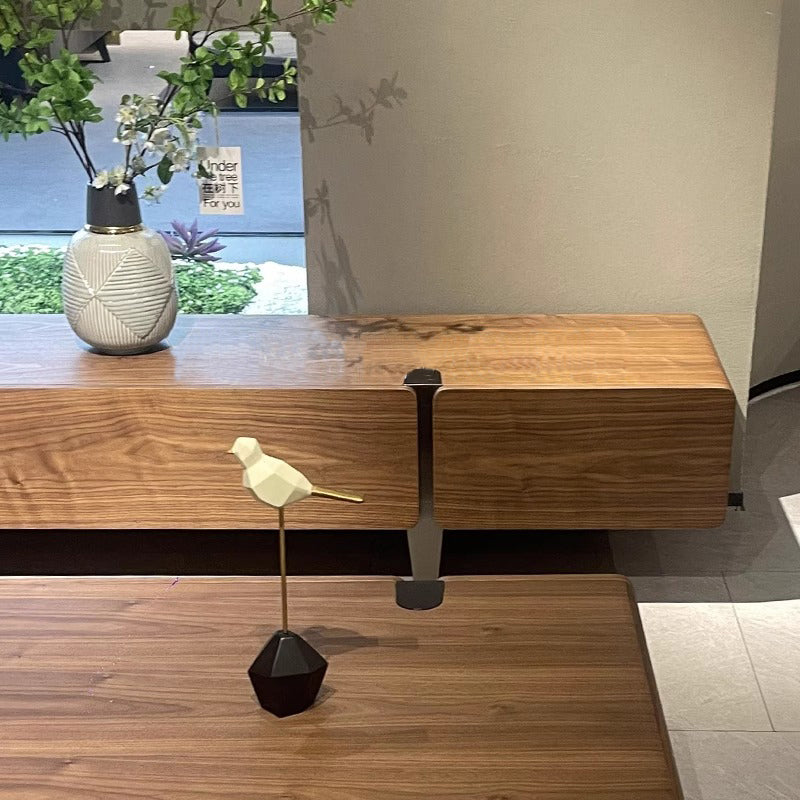 Walnut Grain TV Console with Drawers & Brushed Black Titanium Accents