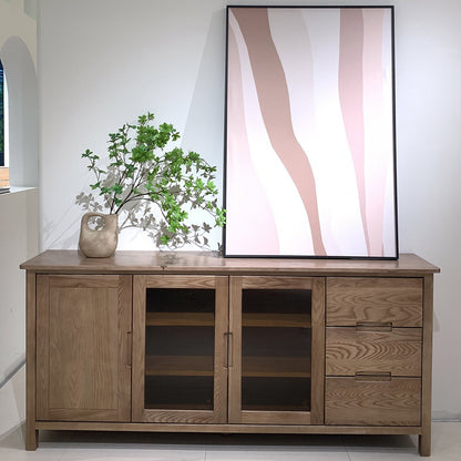 Walnut-Stained Ash Wood Sideboard with Glass and  Doors