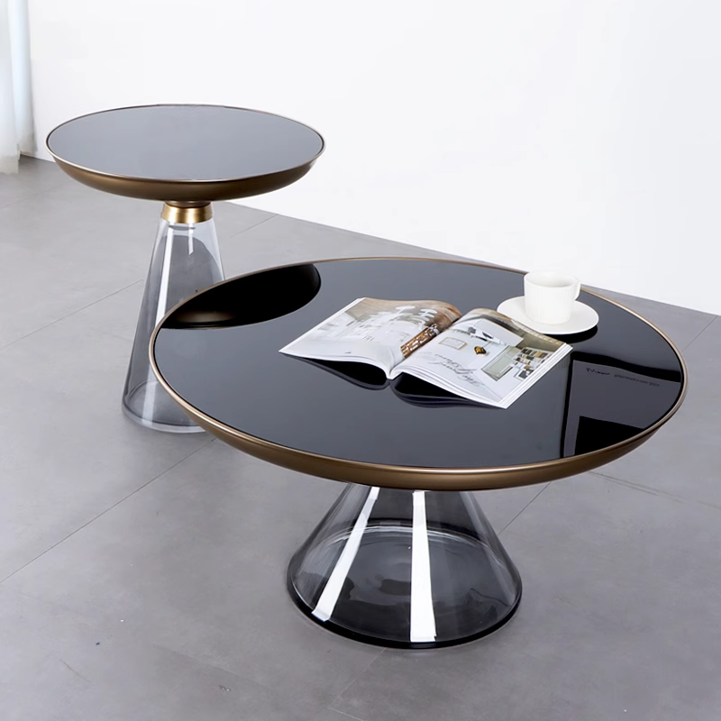 Grey Glass Side Table with Powder-Coated Metal Top